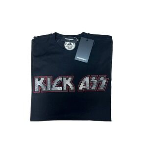 NWT Dsquared2 KICK ASS Tee Shirt Black Cotton Red + Square Silver Paillettes, S